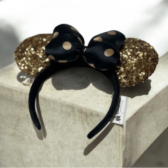 Disney Parks Black Velvet Gold Sequin Mickey’s Ears Headband - Picture 1 of 5